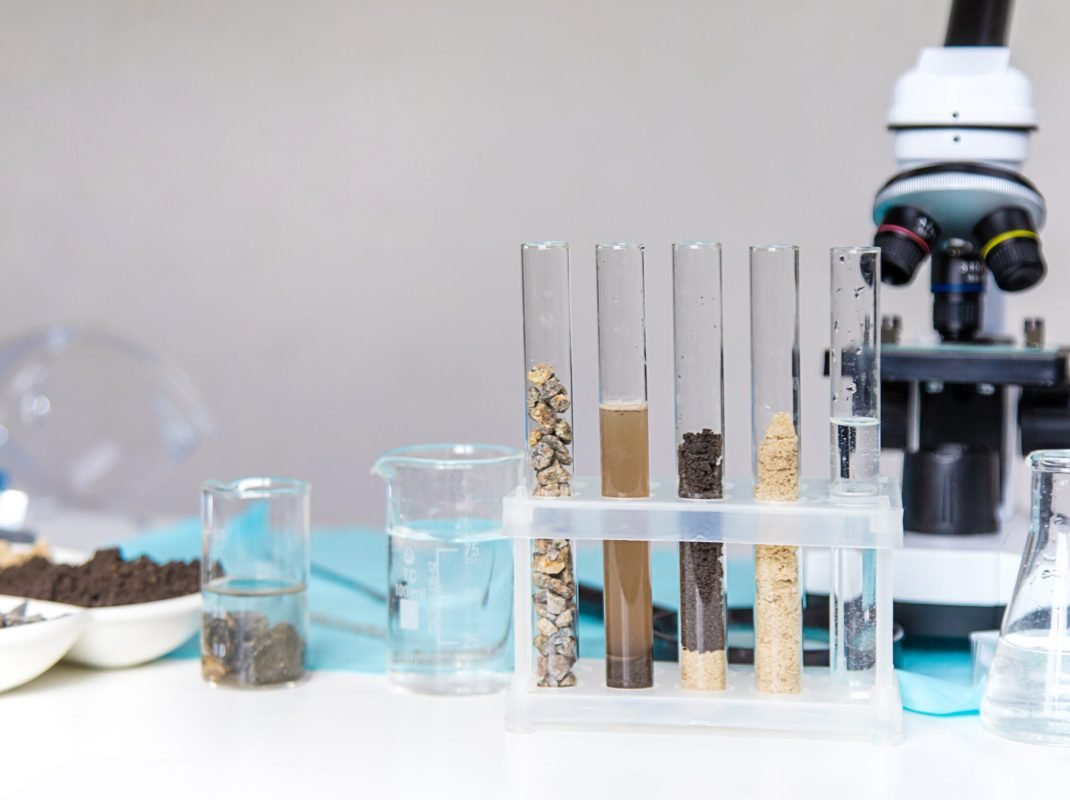 Soil testing in the laboratory. Selective focus. Nature.